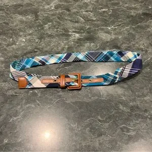 Talbots Blue Plaid Belt Size Small 100% Cotton NWT Black Watch Plaid Reversible Belt | Talbots main image 3